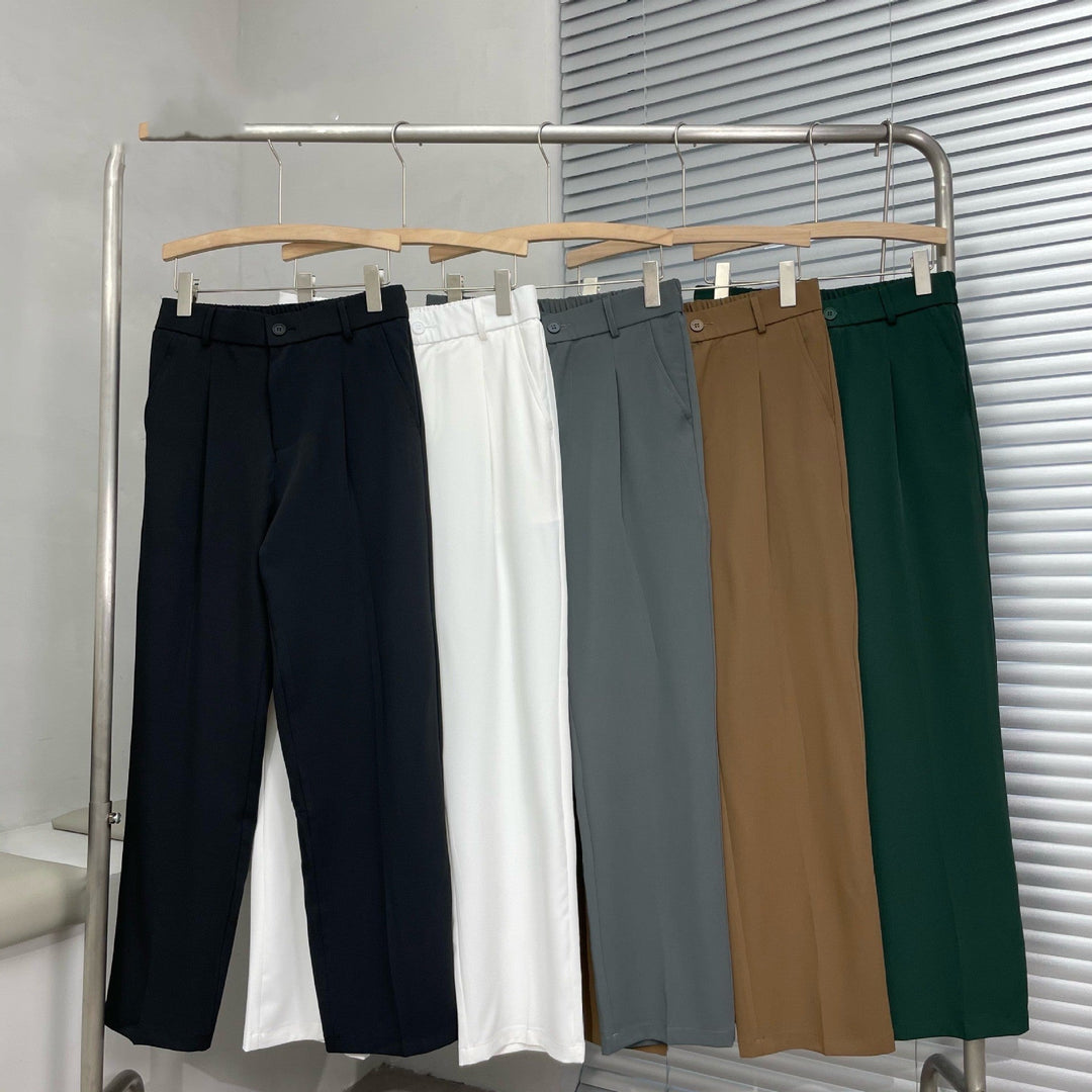 Men's Pleated Linen Pants, Straight-Leg Summer Trousers Smart Casual