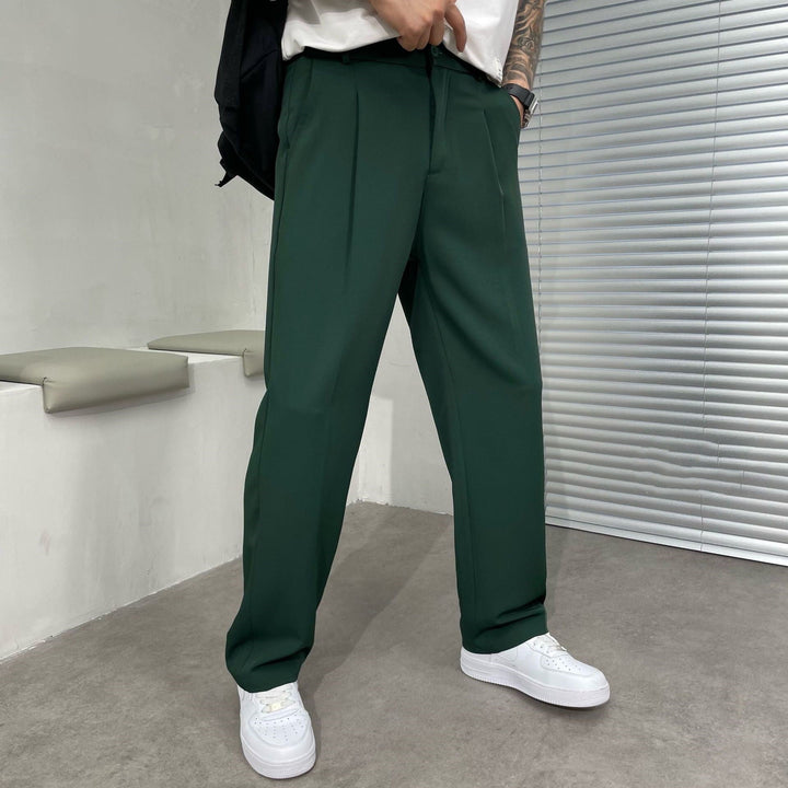 Men's Pleated Linen Pants, Straight-Leg Summer Trousers Smart Casual