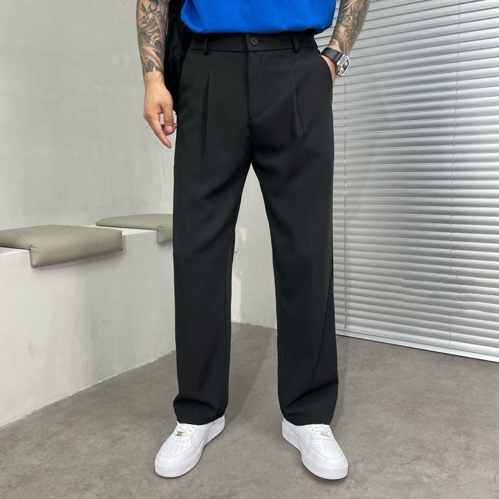 Men's Pleated Linen Pants, Straight-Leg Summer Trousers Smart Casual