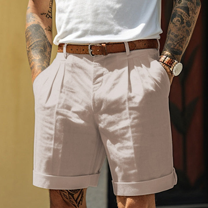 Men's Pleated Linen Shorts with Belt, Tailored Smart Summer Shorts