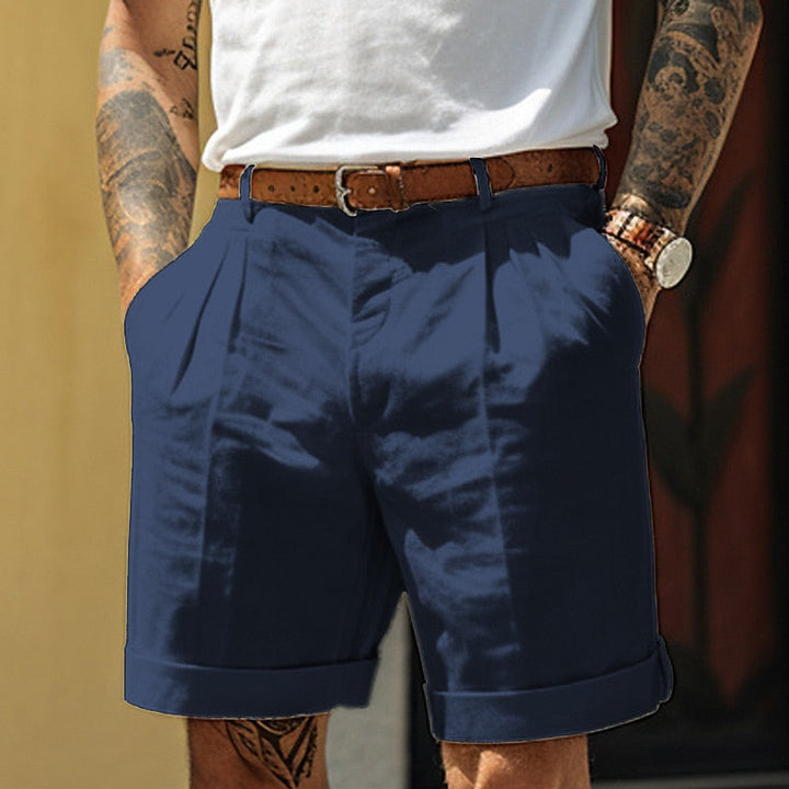Men's Pleated Linen Shorts with Belt, Tailored Smart Summer Shorts