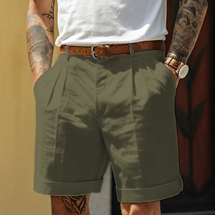 Men's Pleated Linen Shorts with Belt, Tailored Smart Summer Shorts