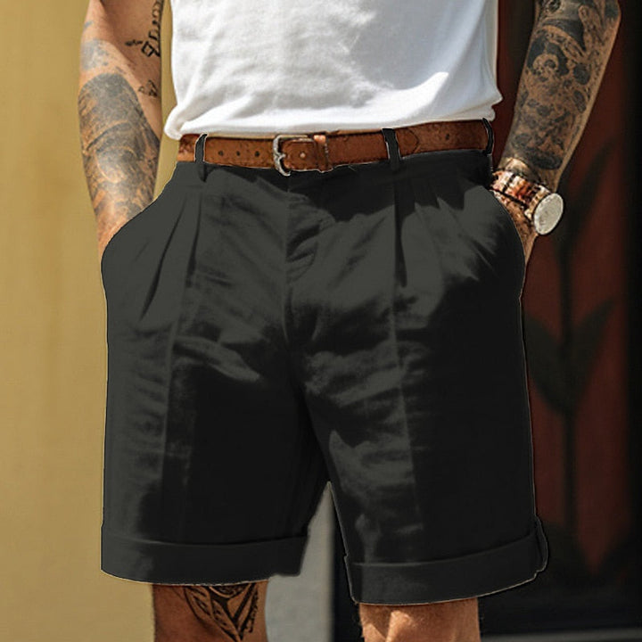 Men's Pleated Linen Shorts with Belt, Tailored Smart Summer Shorts