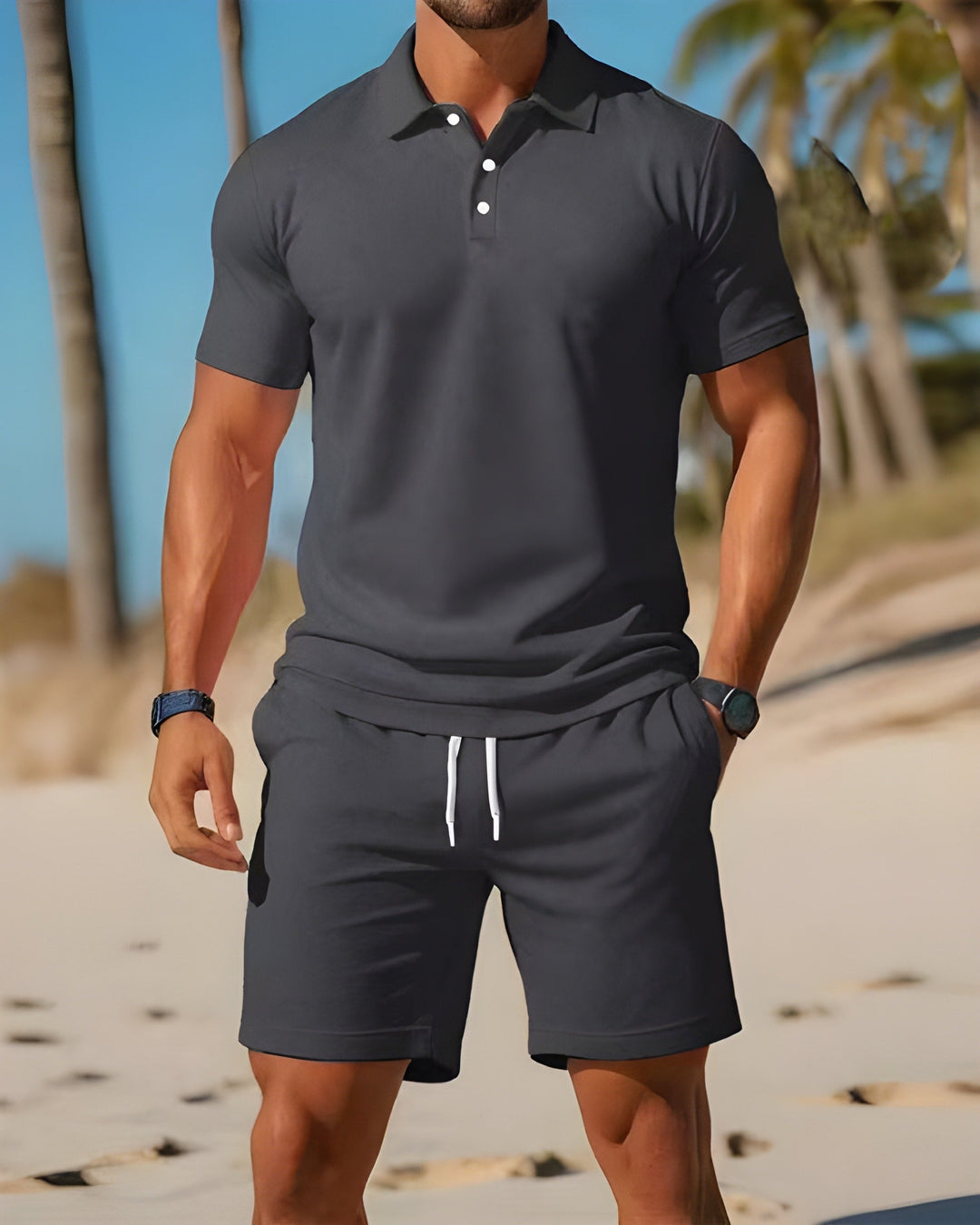 Men's Polo Shirt and Drawstring Shorts Two Piece Summer Set