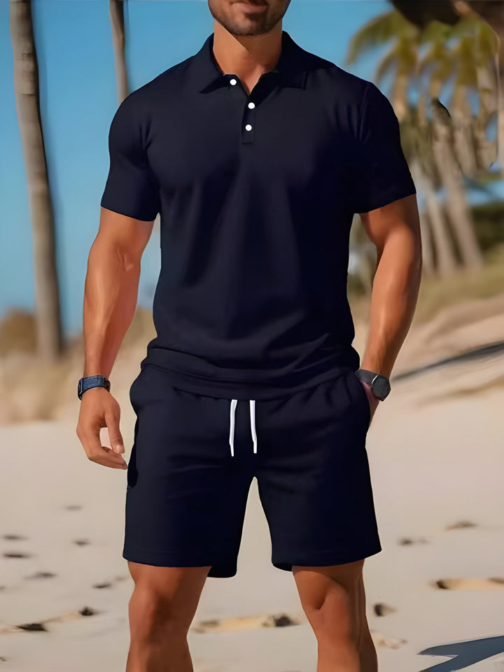 Men's Polo Shirt and Drawstring Shorts Two Piece Summer Set