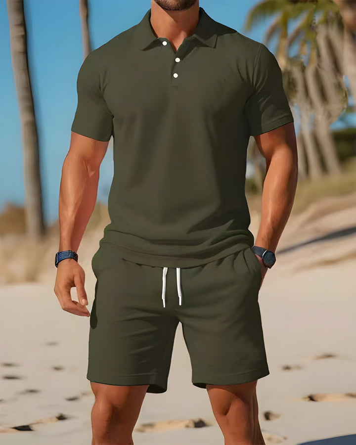 Men's Polo Shirt and Drawstring Shorts Two Piece Summer Set