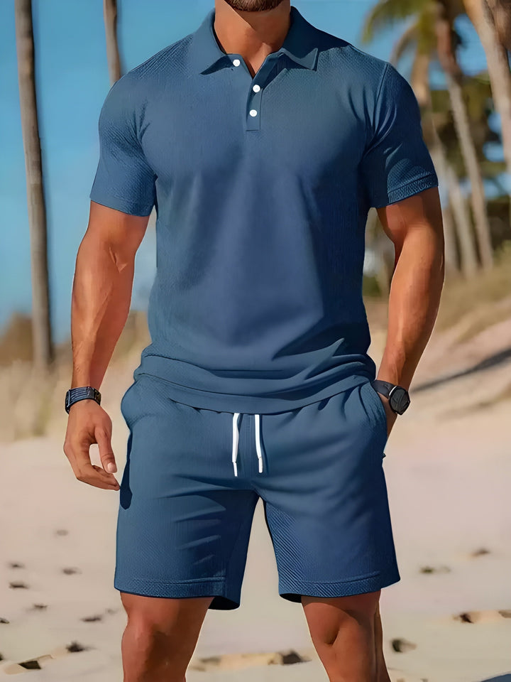 Men's Polo Shirt and Drawstring Shorts Two Piece Summer Set