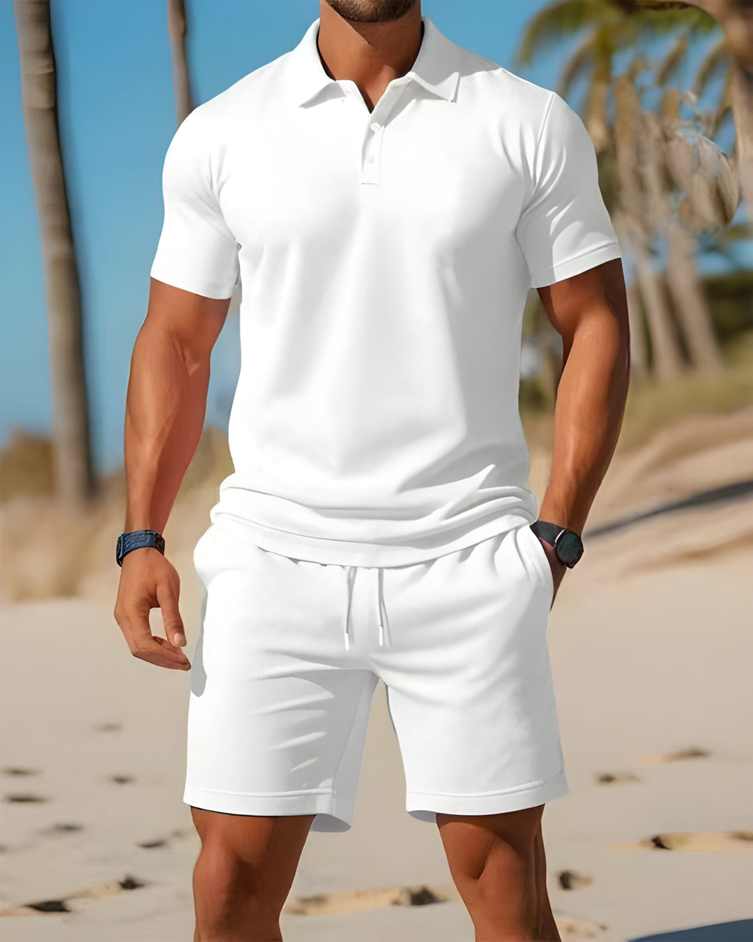 Men's Polo Shirt and Drawstring Shorts Two Piece Summer Set