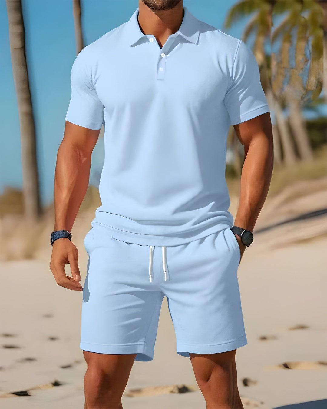 Men's Polo Shirt and Drawstring Shorts Two Piece Summer Set