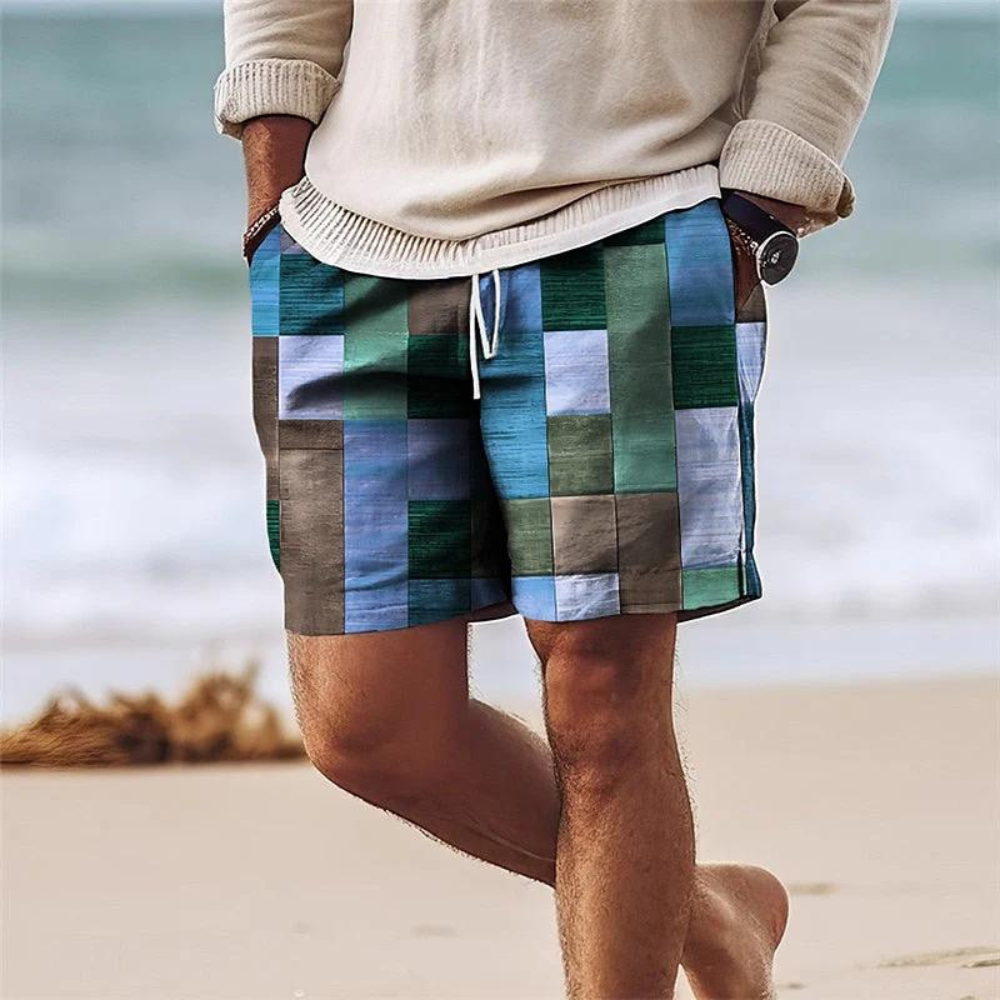 Men's Printed Board Shorts Quick-Dry Drawstring Side Pockets