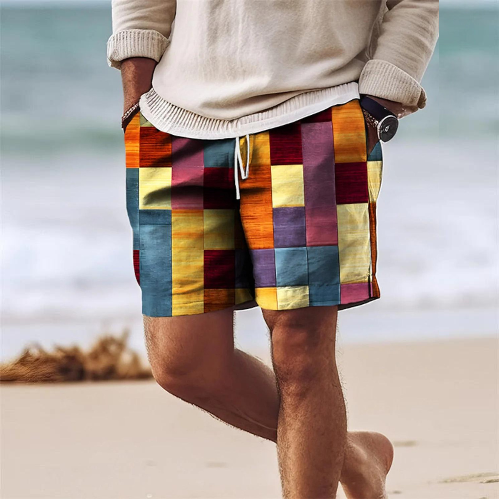 Men's Printed Board Shorts Quick-Dry Drawstring Side Pockets