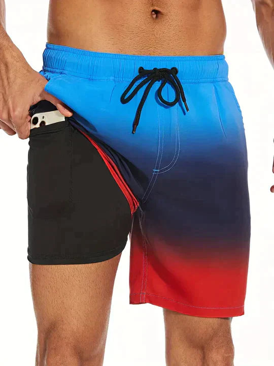 Men's Printed Quick Dry Lined Swim Shorts, Drawstring Waist