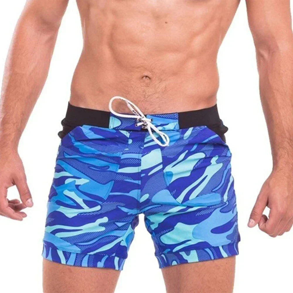 Men's Printed Swim Shorts Quick-Dry Drawstring Summer Beach