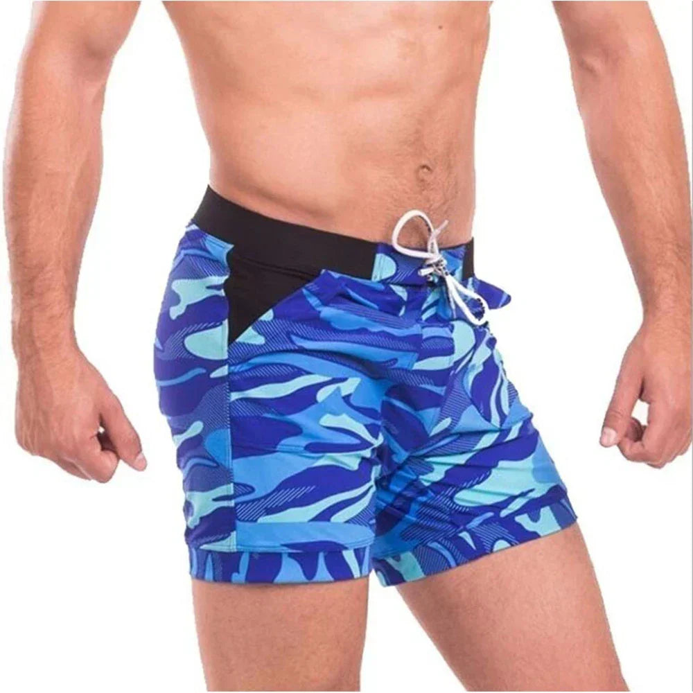 Men's Printed Swim Shorts Quick-Dry Drawstring Summer Beach