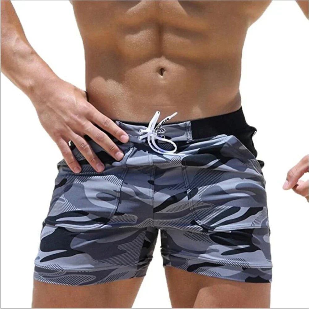 Men's Printed Swim Shorts Quick-Dry Drawstring Summer Beach