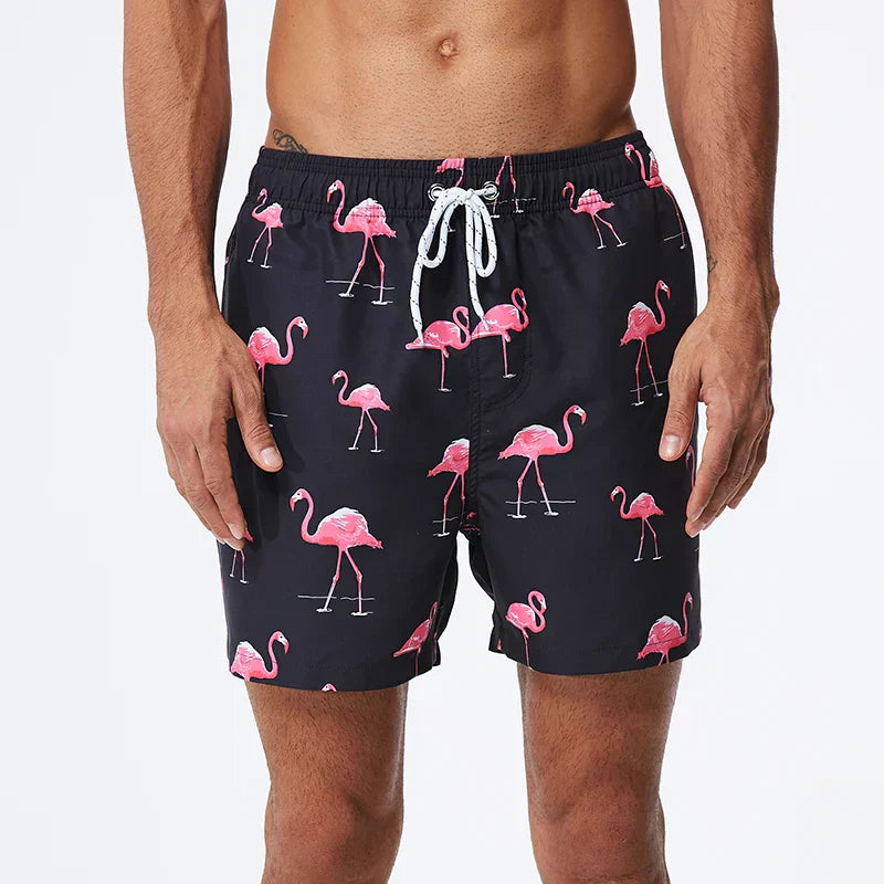 Men's Printed Swim Shorts, Quick-Dry Drawstring Trunks with Pockets