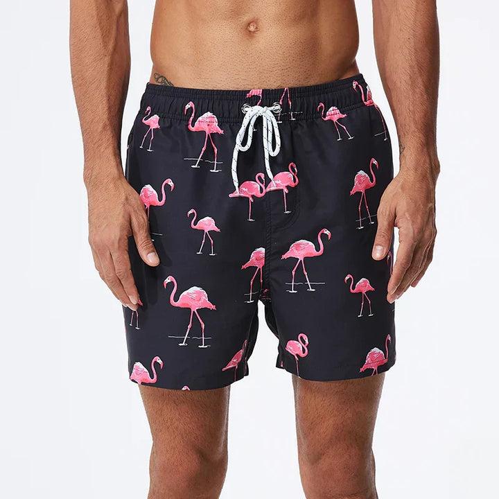 Men's Printed Swim Shorts, Quick-Dry Drawstring Trunks with Pockets