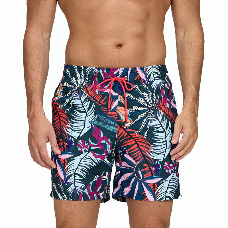 Men's Printed Swim Shorts, Quick-Dry Drawstring Trunks with Pockets
