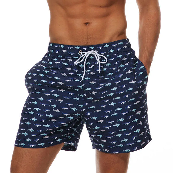 Men's Printed Swim Shorts, Quick-Dry Drawstring Trunks with Pockets