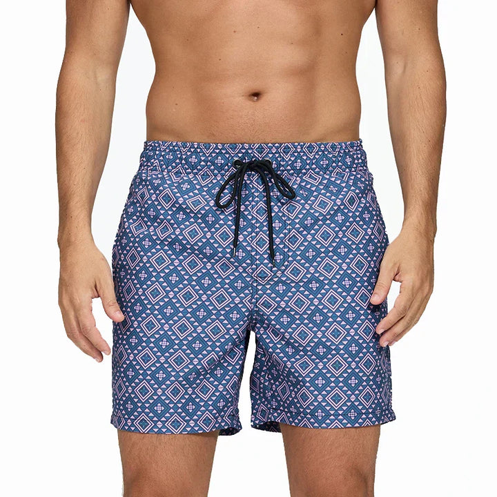 Men's Printed Swim Shorts, Quick-Dry Drawstring Trunks with Pockets