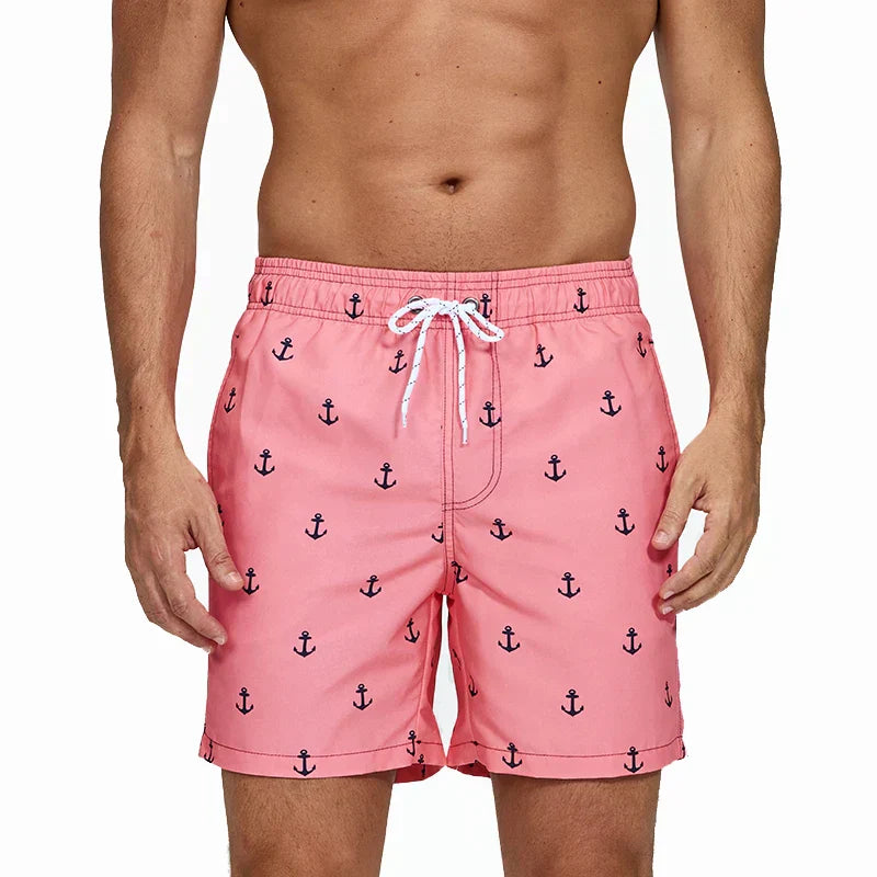 Men's Printed Swim Shorts, Quick-Dry Drawstring Trunks with Pockets