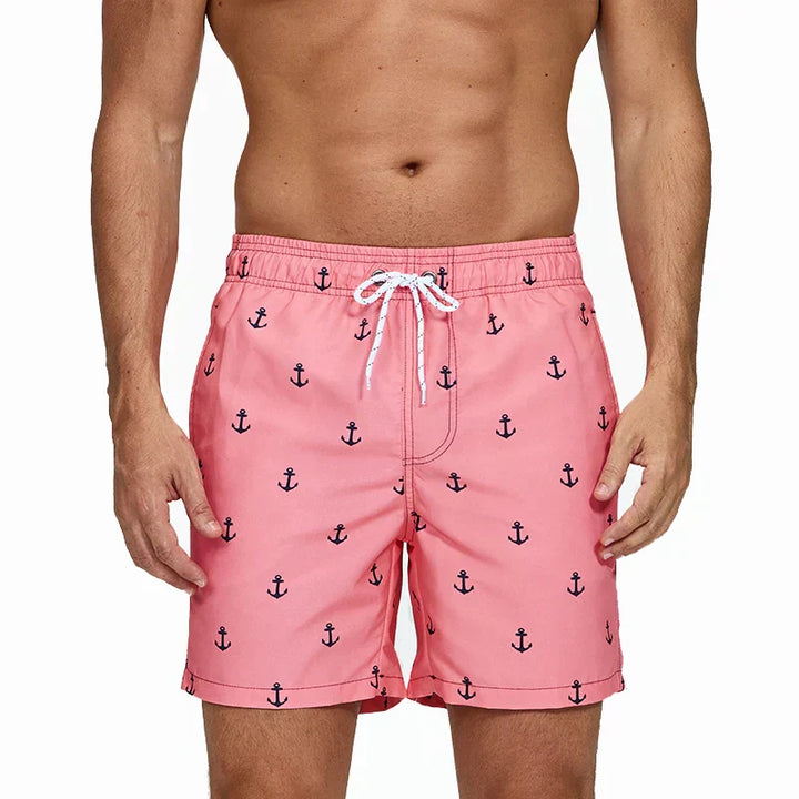 Men's Printed Swim Shorts, Quick-Dry Drawstring Trunks with Pockets