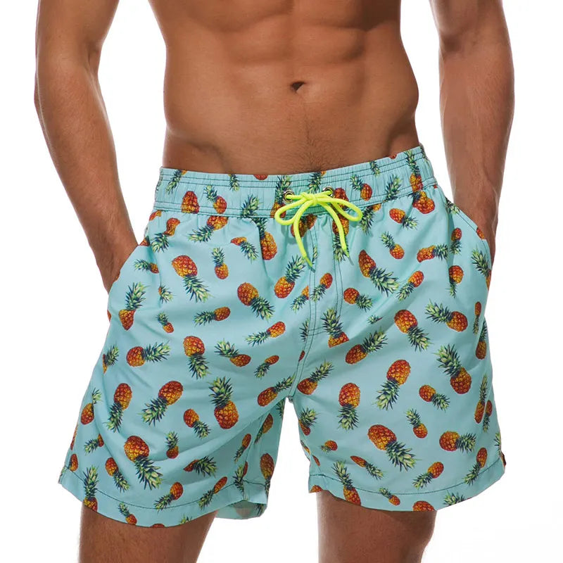 Men's Printed Swim Shorts, Quick-Dry Drawstring Trunks with Pockets