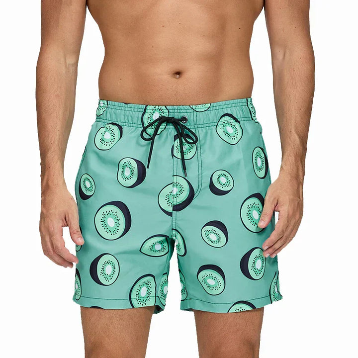Men's Printed Swim Shorts, Quick-Dry Drawstring Trunks with Pockets