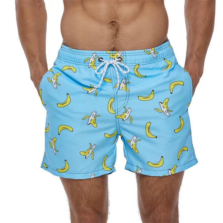 Men's Printed Swim Shorts, Quick-Dry Drawstring Trunks with Pockets