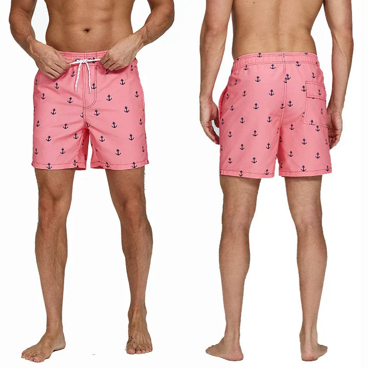Men's Printed Swim Shorts, Quick-Dry Drawstring Trunks with Pockets