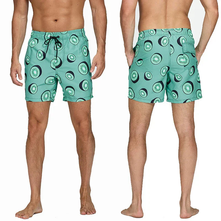 Men's Printed Swim Shorts, Quick-Dry Drawstring Trunks with Pockets