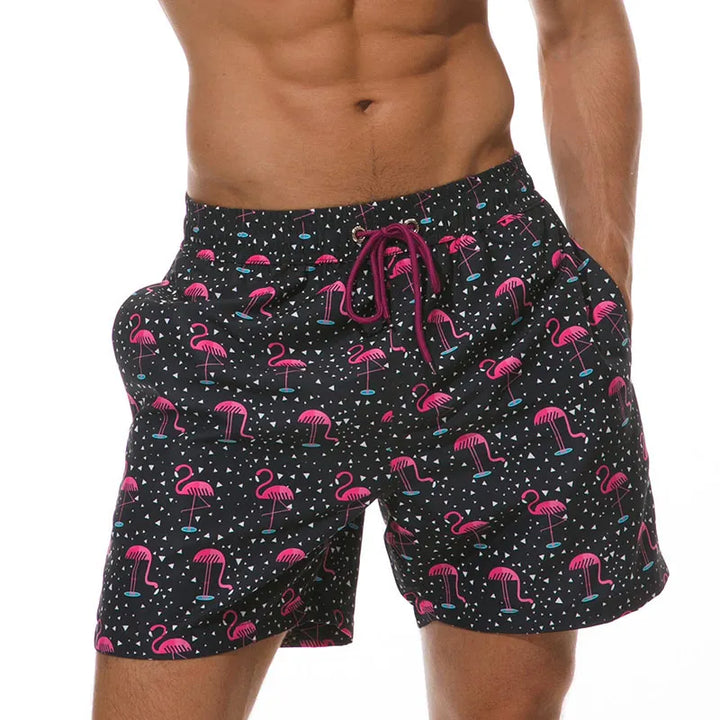 Men's Printed Swim Shorts, Quick-Dry Drawstring Trunks with Pockets
