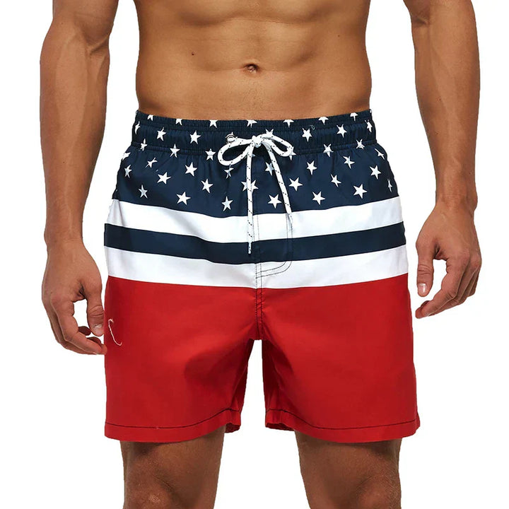 Men's Printed Swim Shorts, Quick-Dry Drawstring Trunks with Pockets