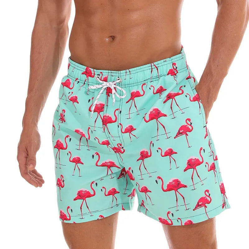 Men's Printed Swim Shorts, Quick-Dry Drawstring Trunks with Pockets