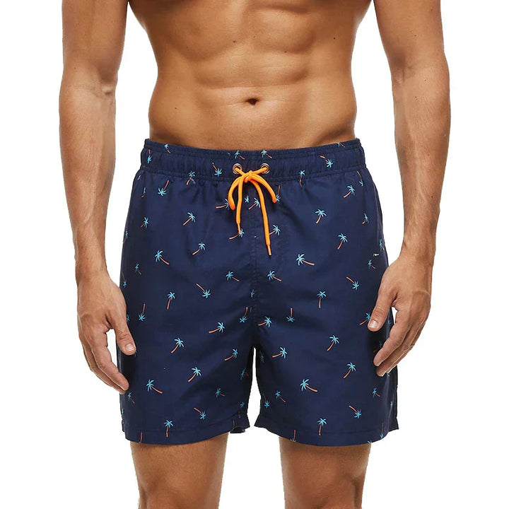Men's Printed Swim Shorts, Quick-Dry Drawstring Trunks with Pockets