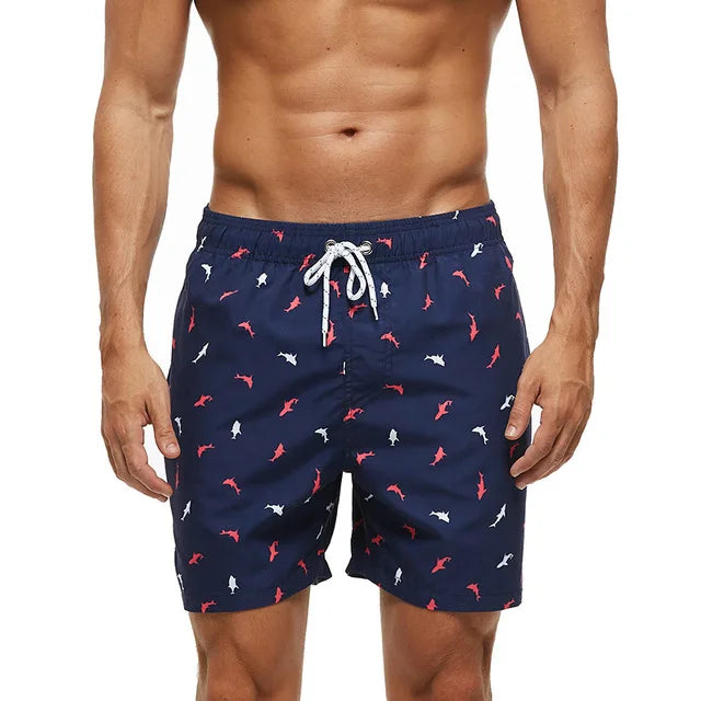 Men's Printed Swim Shorts, Quick-Dry Drawstring Trunks with Pockets