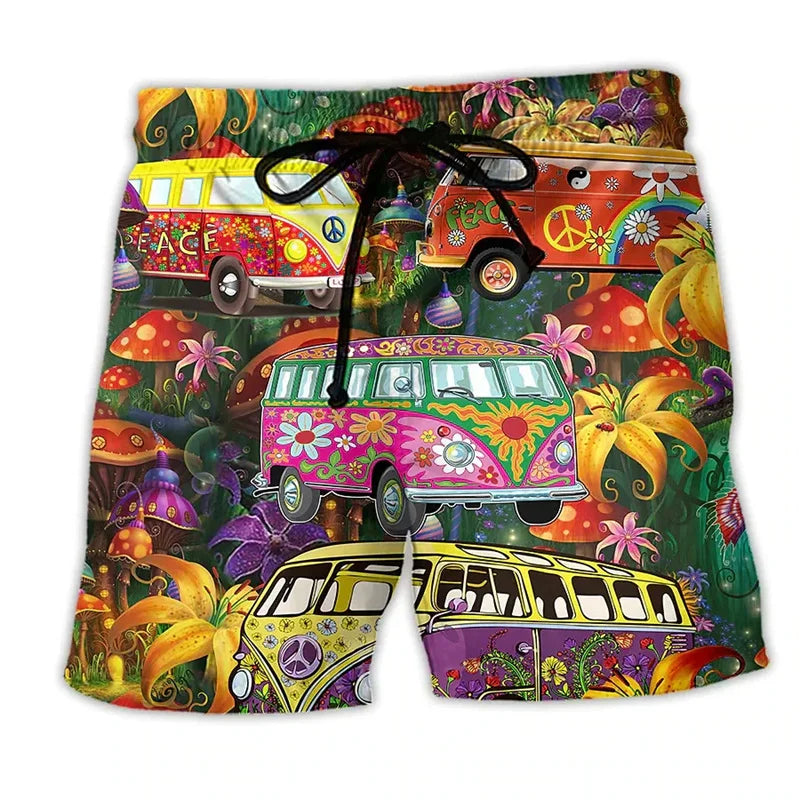 Men's Printed Swim Trunks, Quick-Dry Drawstring Summer Beach Shorts