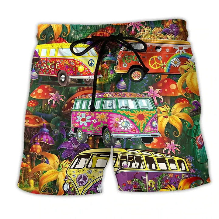 Men's Printed Swim Trunks, Quick-Dry Drawstring Summer Beach Shorts