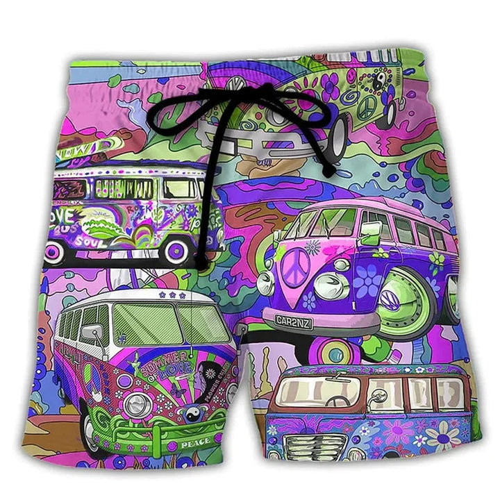 Men's Printed Swim Trunks, Quick-Dry Drawstring Summer Beach Shorts