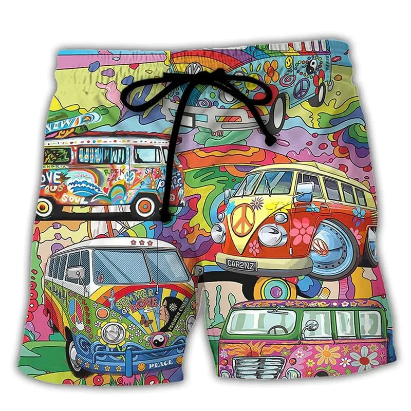 Men's Printed Swim Trunks, Quick-Dry Drawstring Summer Beach Shorts