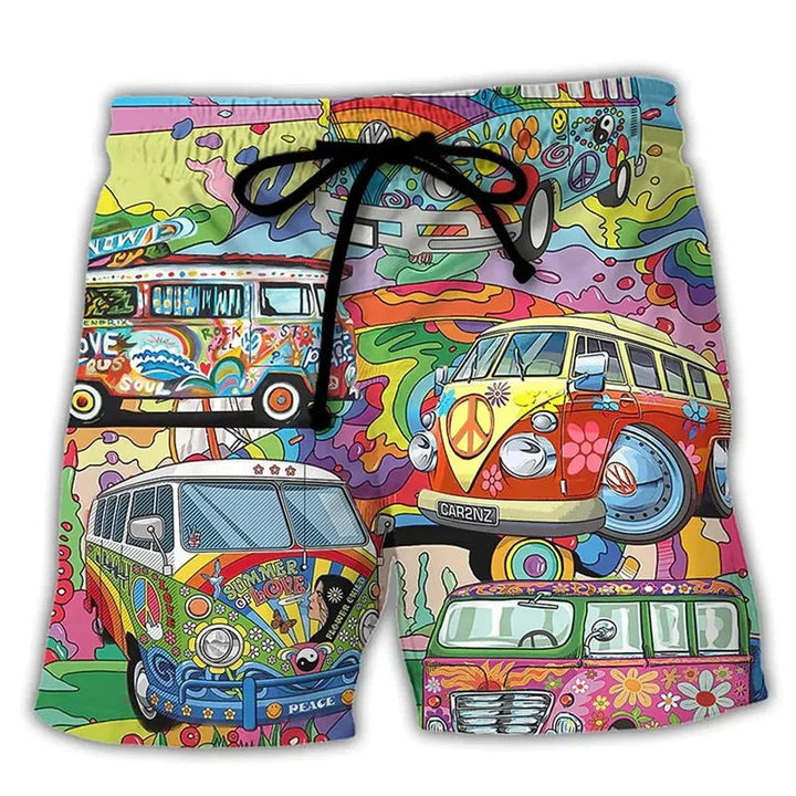 Men's Printed Swim Trunks, Quick-Dry Drawstring Summer Beach Shorts