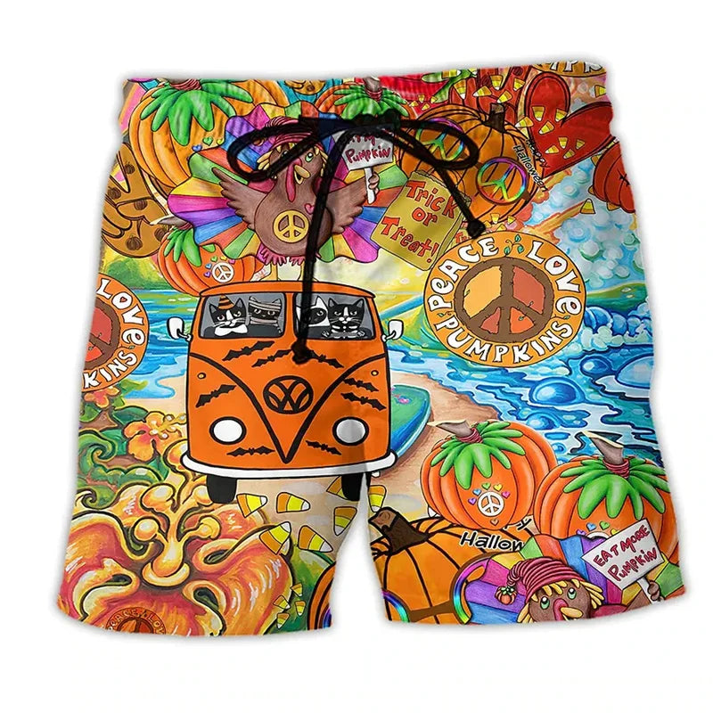 Men's Printed Swim Trunks, Quick-Dry Drawstring Summer Beach Shorts