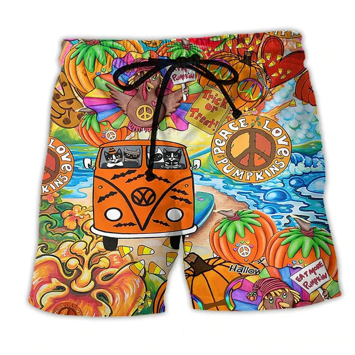 Men's Printed Swim Trunks, Quick-Dry Drawstring Summer Beach Shorts