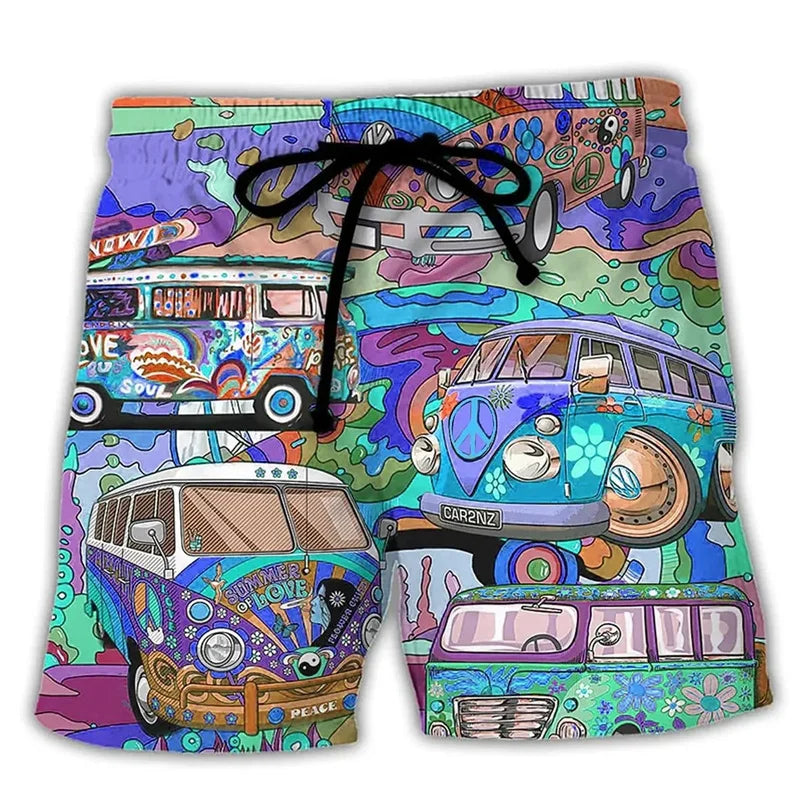 Men's Printed Swim Trunks, Quick-Dry Drawstring Summer Beach Shorts