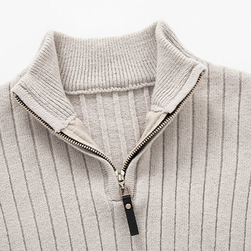Men's Quarter Zip Mock Neck Ribbed Knit Pullover Sweater