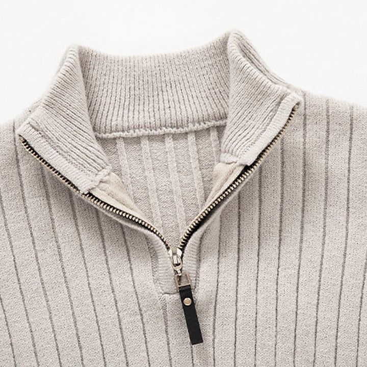 Men's Quarter Zip Mock Neck Ribbed Knit Pullover Sweater