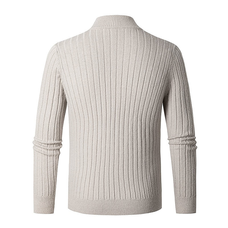 Men's Quarter Zip Mock Neck Ribbed Knit Pullover Sweater