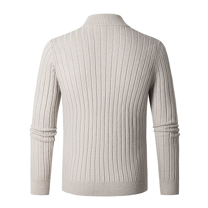 Men's Quarter Zip Mock Neck Ribbed Knit Pullover Sweater