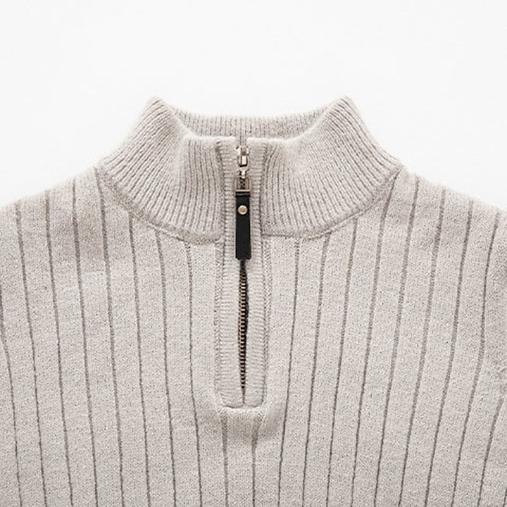 Men's Quarter Zip Mock Neck Ribbed Knit Pullover Sweater
