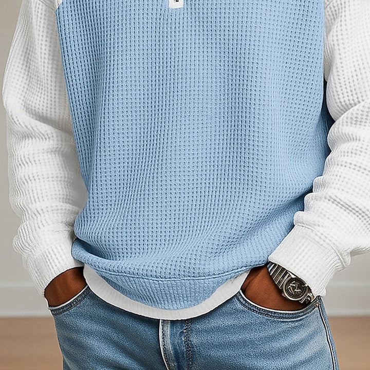 Men's Quarter Zip Waffle Knit Stand Collar Pullover Sweater